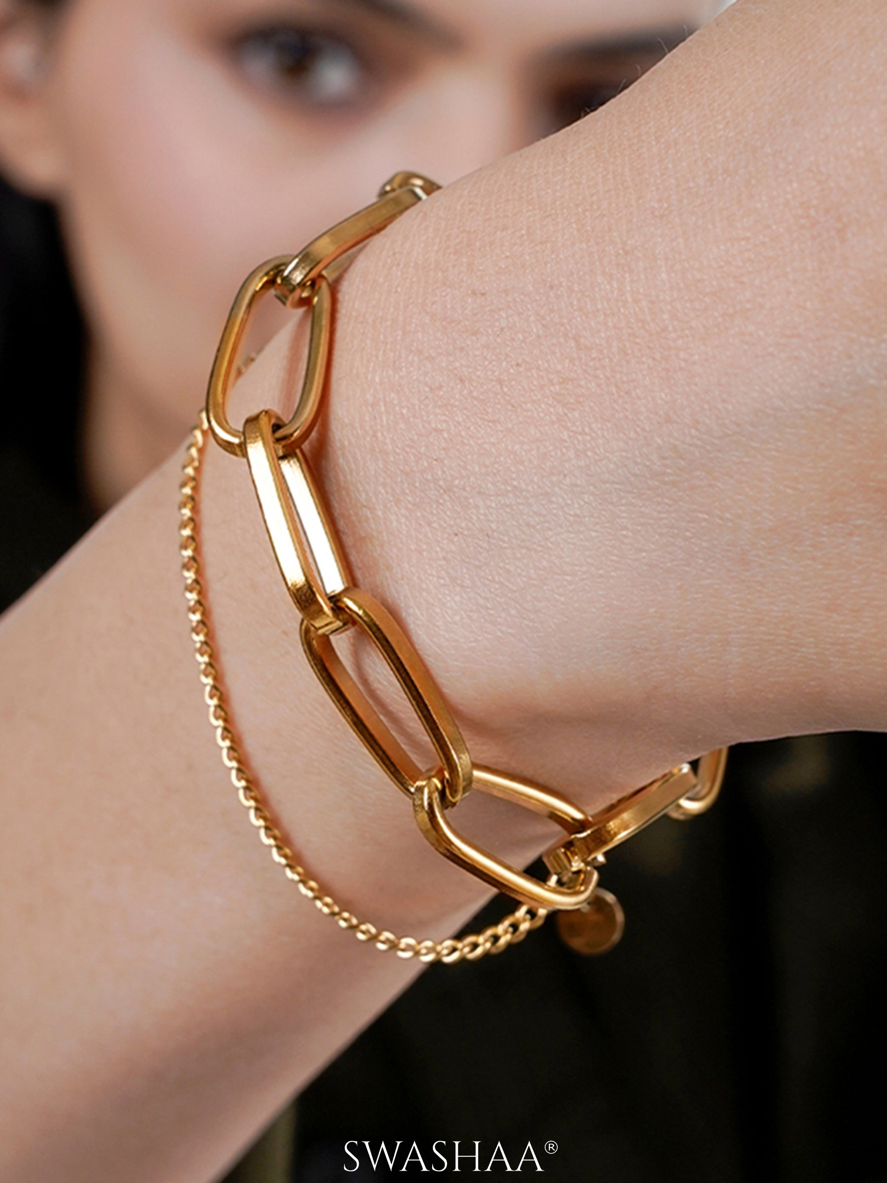 Carta Link Layered 18K Gold Plated Loose Chain Bracelet