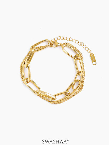 Carta Link Layered 18K Gold Plated Loose Chain Bracelet