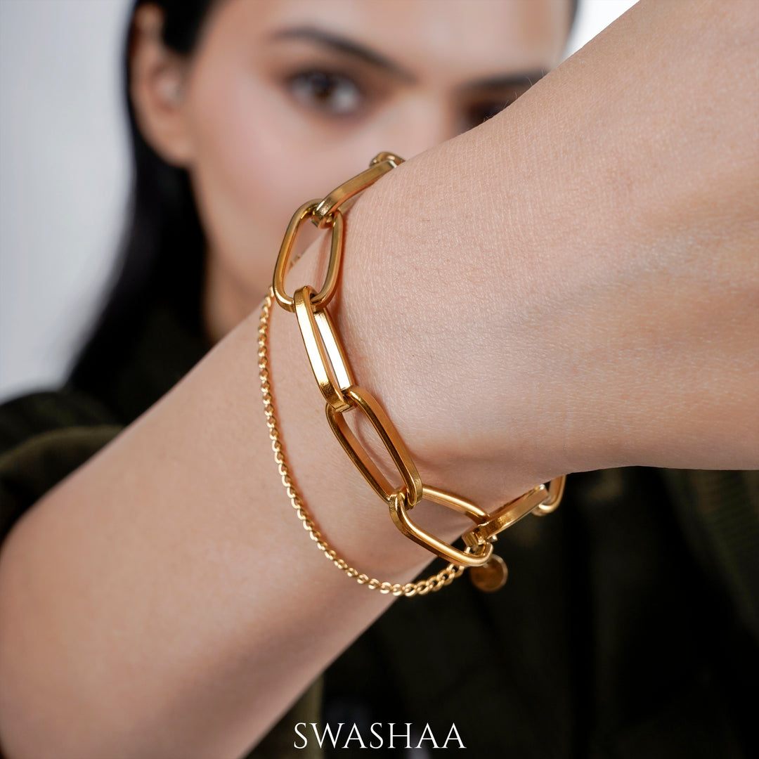 Carta Link 18K Gold Plated Bracelet - Swashaa