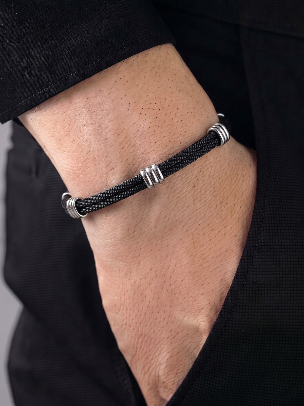 Carter Black - Silver Wired Men's Bracelet