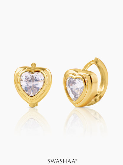 Cassius Heart Shaped Solitaire18K Gold Plated Hoop Earrings
