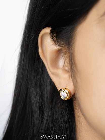 Cassius Heart Shaped Solitaire18K Gold Plated Hoop Earrings