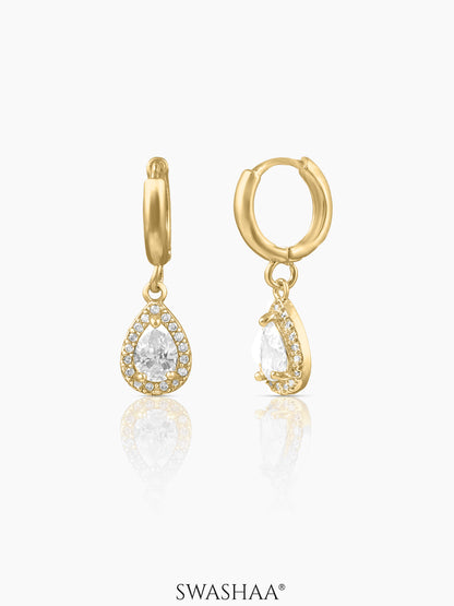 Catalina Teardrop CZ Dangle 18K Gold Plated Hoop Earrings