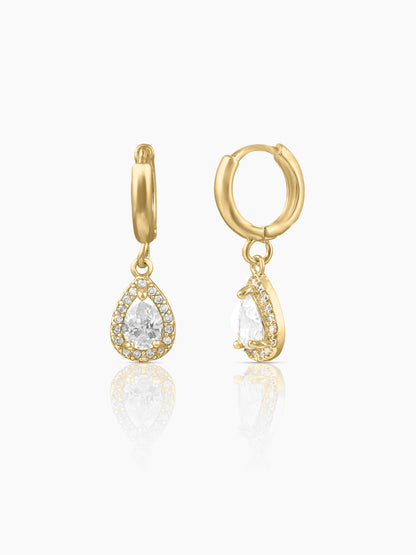 Catalina Teardrop CZ Dangle 18K Gold Plated Hoop Earrings