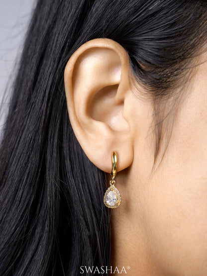 Catalina Teardrop CZ Dangle 18K Gold Plated Hoop Earrings