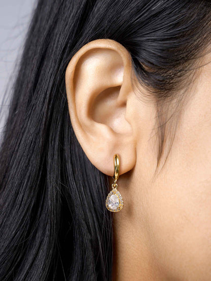 Catalina Teardrop CZ Dangle 18K Gold Plated Hoop Earrings