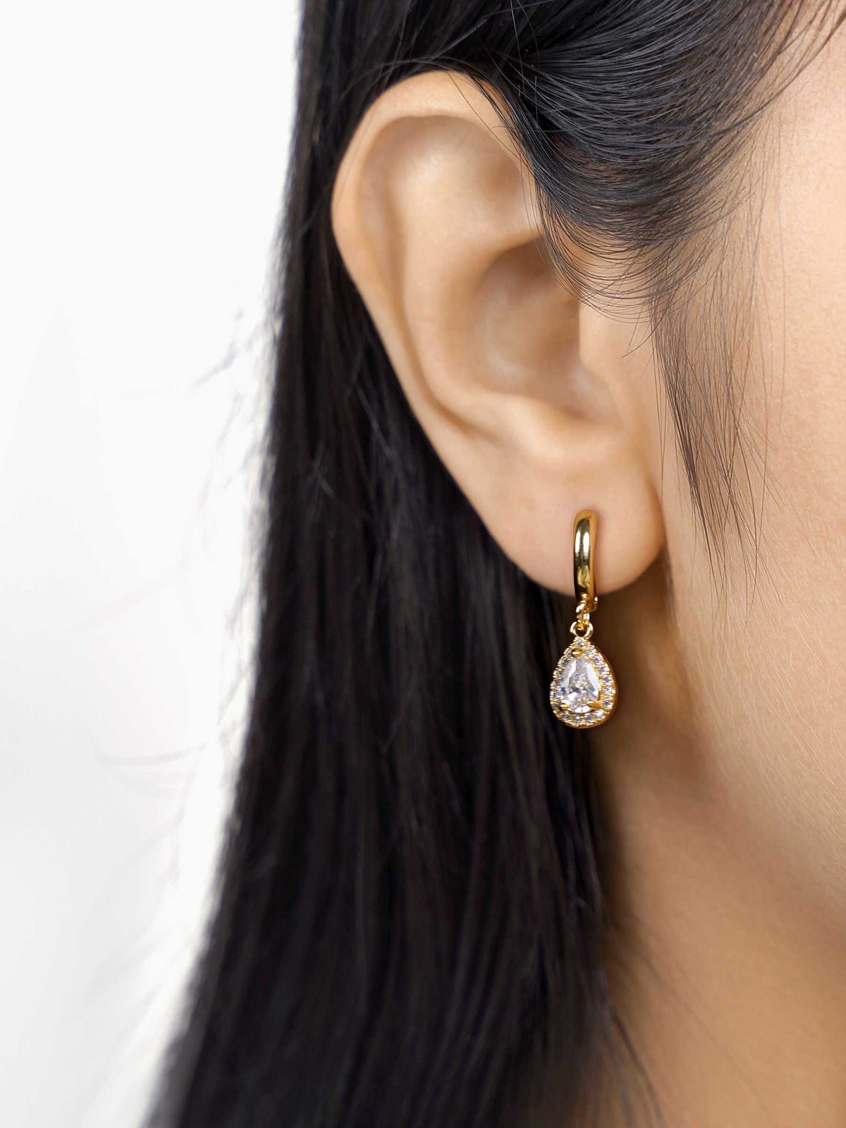 Catalina Teardrop CZ Dangle 18K Gold Plated Hoop Earrings