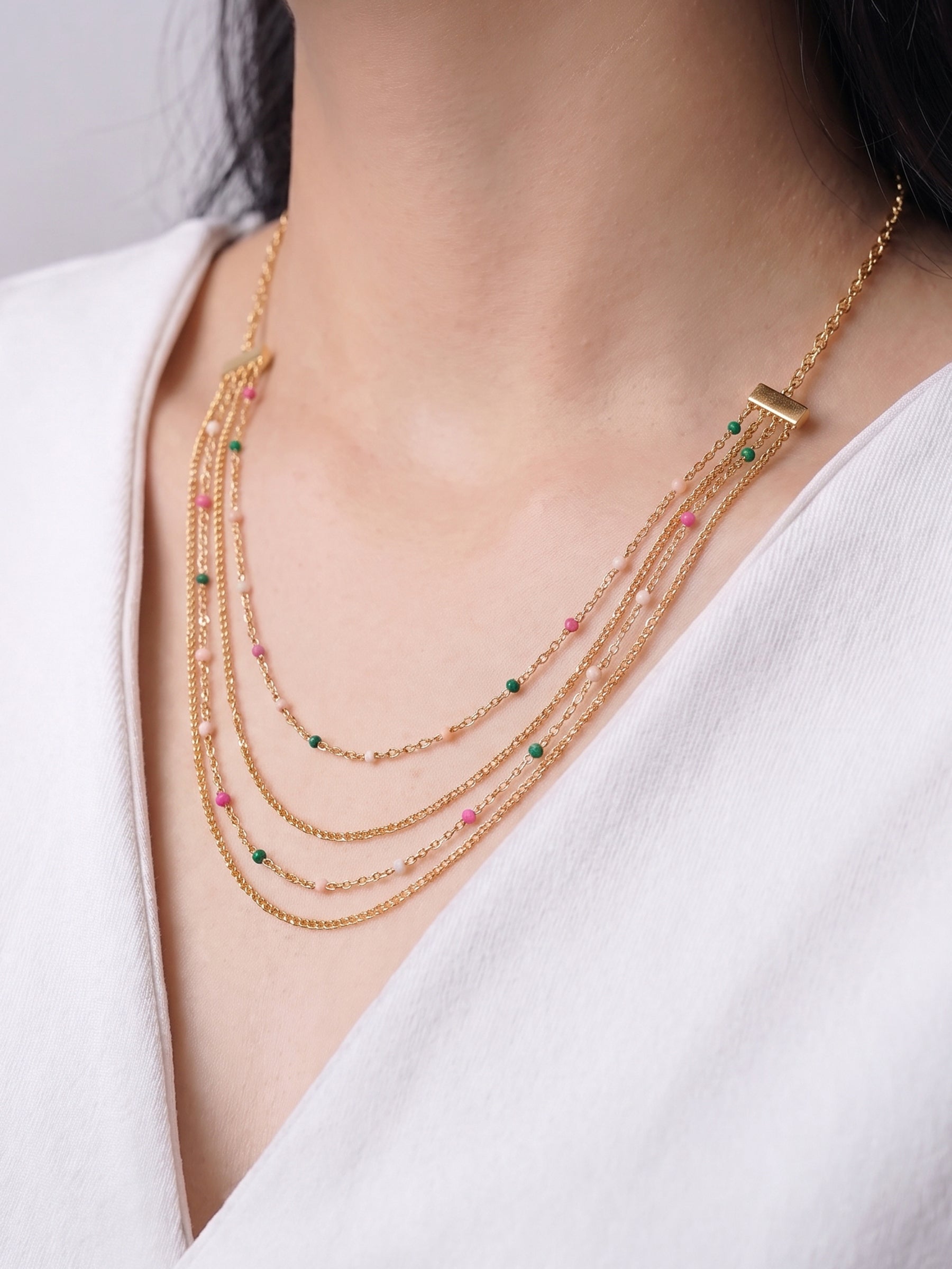 Catrin Multicolourd Layered 18K Gold Plated Women's Chain