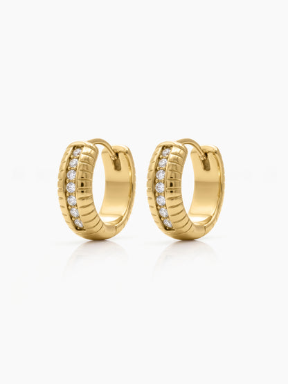 Cavro Textured Diamond 18K Gold Plated Women's Hoop Earrings