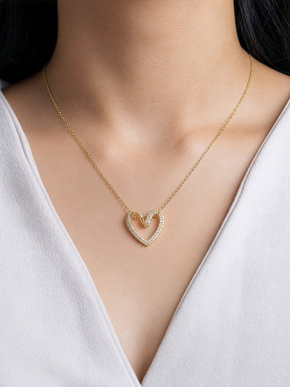 Cazira Diamond Heart Charm 14K Gold Plated Women's Chain Pendant Necklace