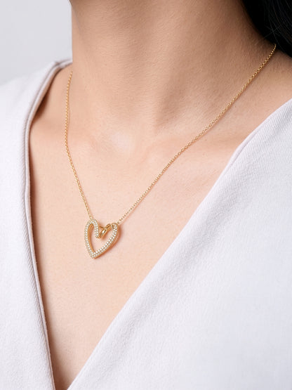 Cazira Diamond Heart Charm 14K Gold Plated Women's Chain Pendant Necklace