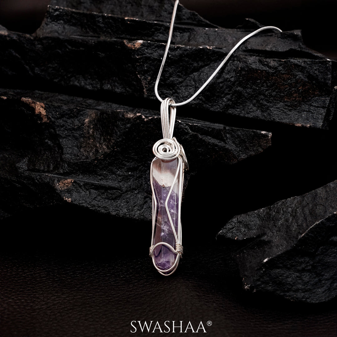 Celestial Amethyst Helix Men's Chain Pendant | Natural Stone