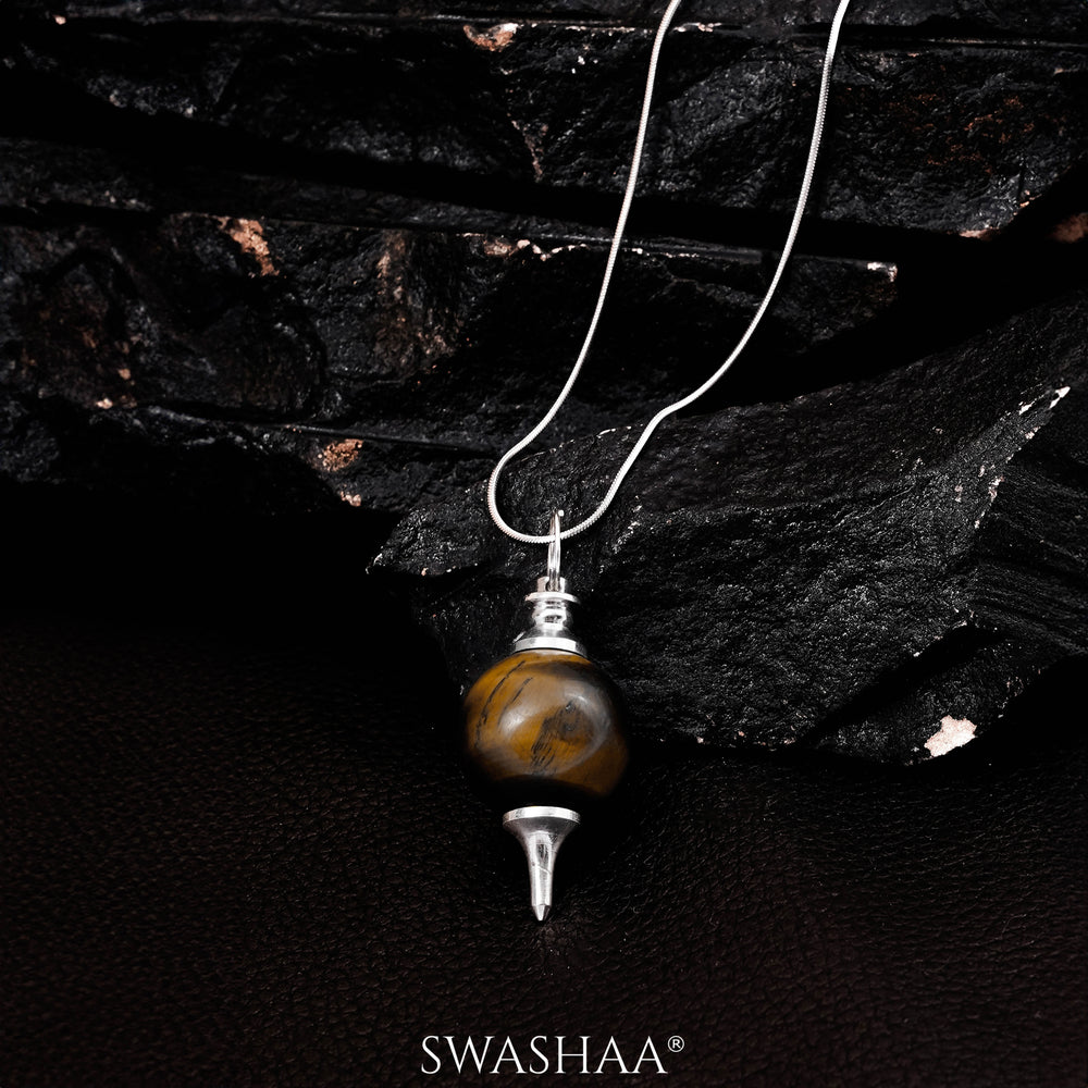 Celestial Tiger Eye Sphere Men's Chain Pendant | Natural Stone - Swashaa