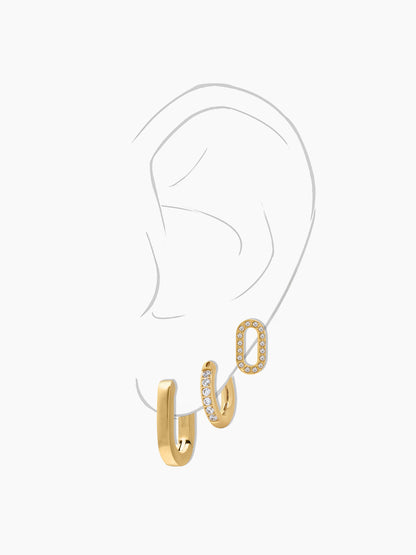 Celia Plain Hoop Studded Oval Charm Pave Crystals Women's Earrings Set