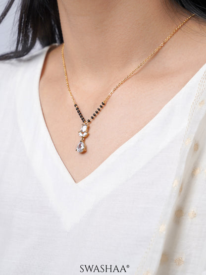 Chahel Trio CZ Stones Drop Marquise Baguette 18K Gold Plated Mangalsutra