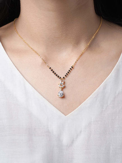 Chahel Trio CZ Stones Drop Marquise Baguette 18K Gold Plated Mangalsutra