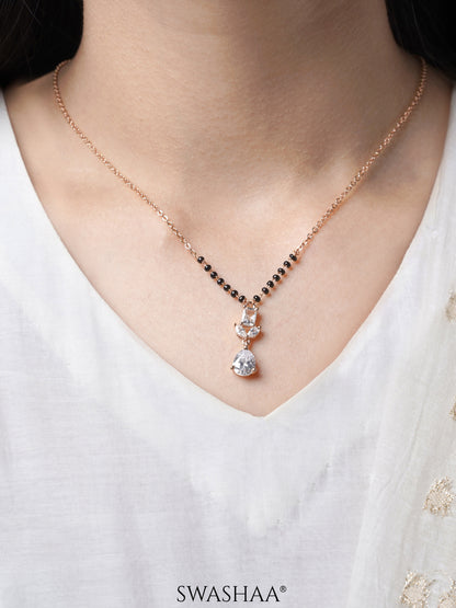 Chahel Trio CZ Stones Drop Marquise Baguette Rosegold Plated Mangalsutra