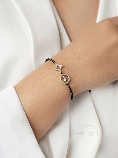 Charvi Circular Horse Medallion Diamond Shaped Charms 18K Gold Plated Mangalsutra Bracelet