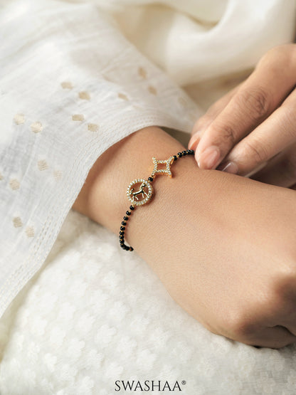 Charvi Circular Horse Medallion Diamond Shaped Charms 18K Gold Plated Mangalsutra Bracelet