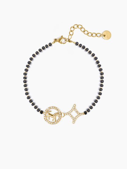 Charvi Circular Horse Medallion Diamond Shaped Charms 18K Gold Plated Mangalsutra Bracelet