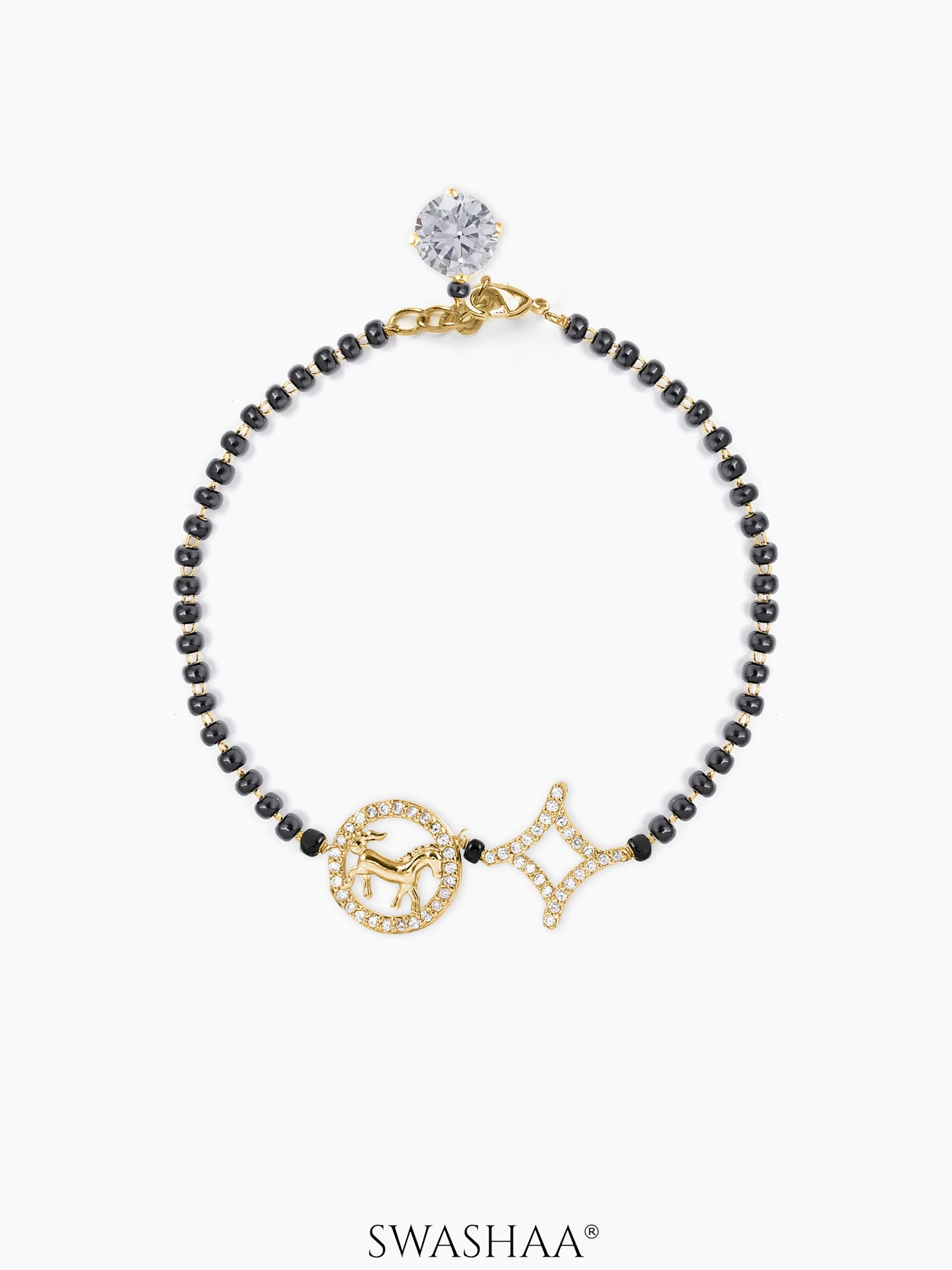 Charvi Circular Horse Medallion Diamond Shaped Charms 18K Gold Plated Mangalsutra Bracelet