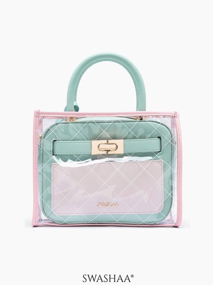 Cherie Mint Pink Transparent Inlay Women's Leather Handbag