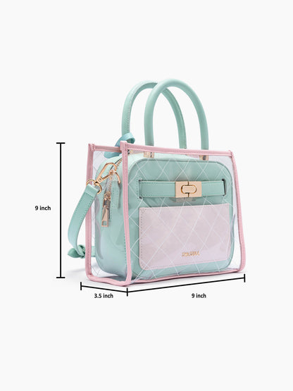 Cherie Mint Pink Transparent Inlay Women's Leather Handbag