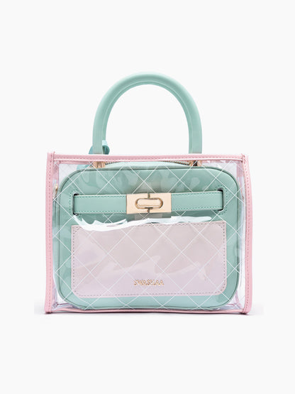 Cherie Mint Pink Transparent Inlay Women's Leather Handbag