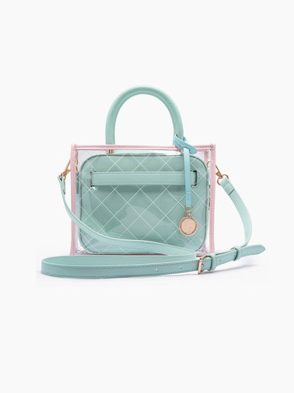 Cherie Mint Pink Transparent Inlay Women's Leather Handbag