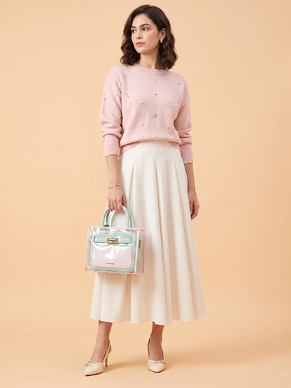 Cherie Mint Pink Transparent Inlay Women's Leather Handbag