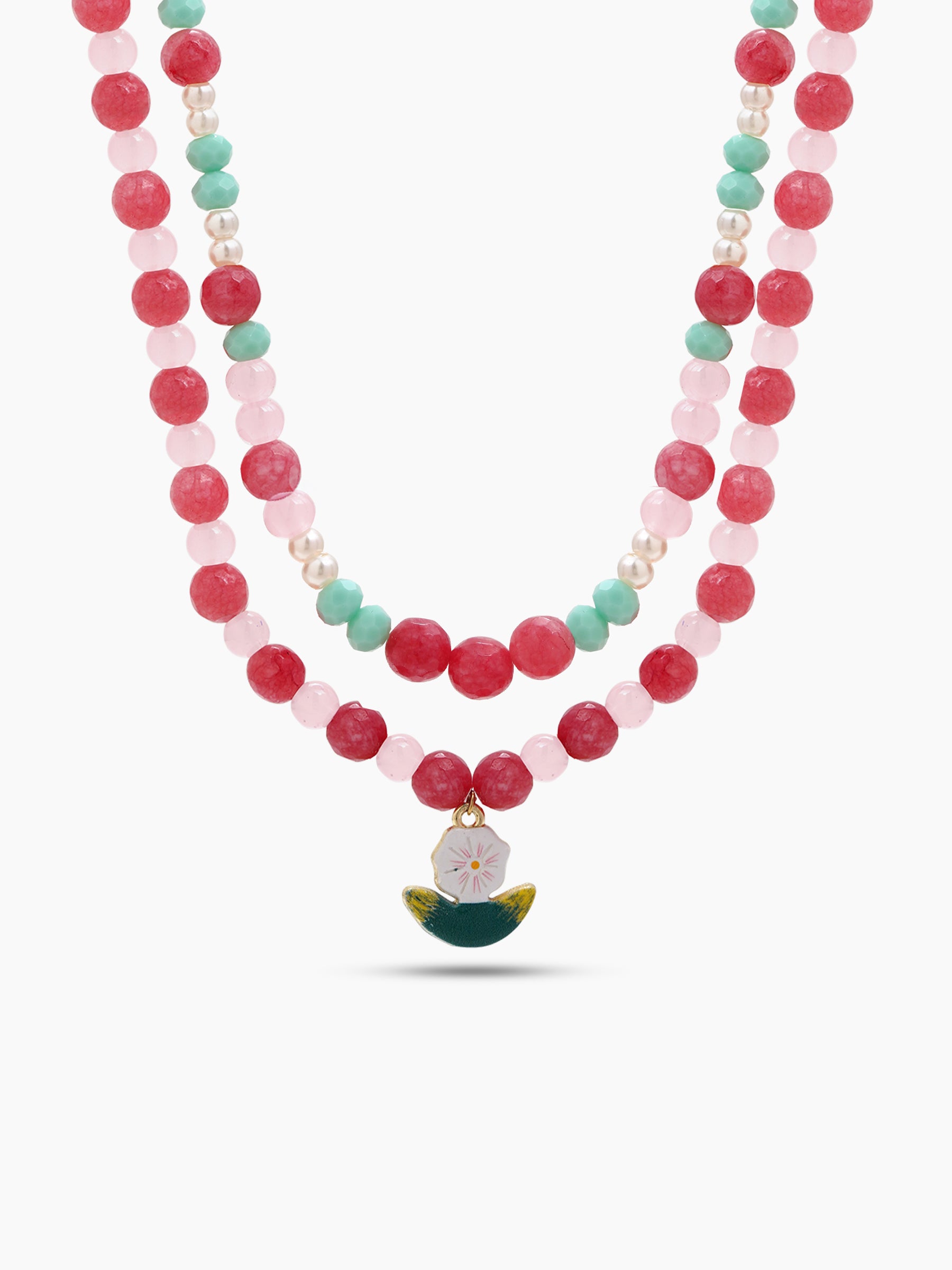 Cherry Pink Women’s Layered Beaded Necklace