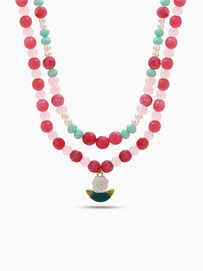 Cherry Pink Women’s Layered Beaded Necklace