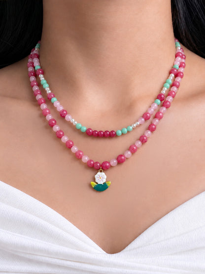Cherry Pink Women’s Layered Beaded Necklace