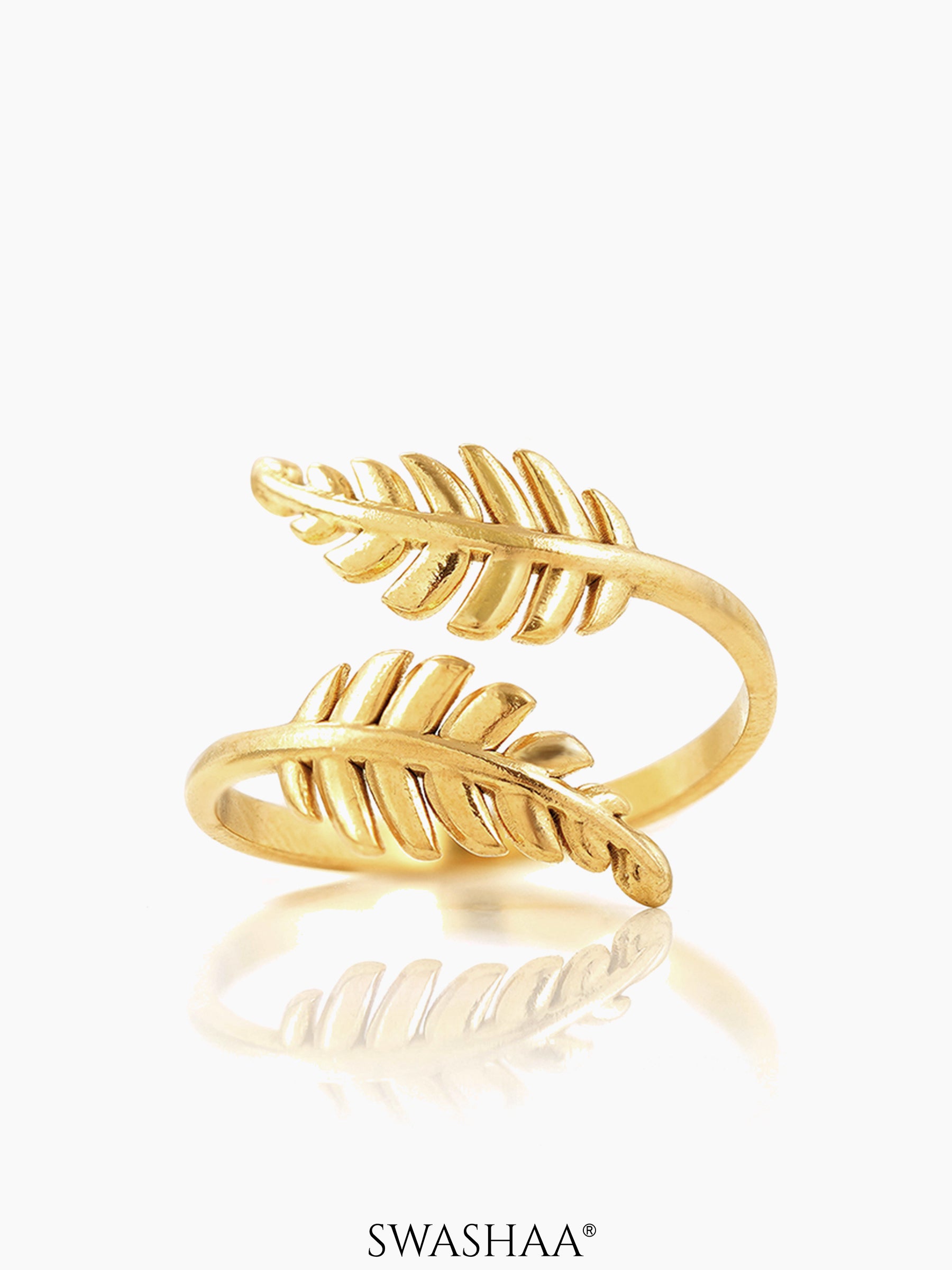 Chiara Twin Feather Motifs 18K Gold Plated Ring