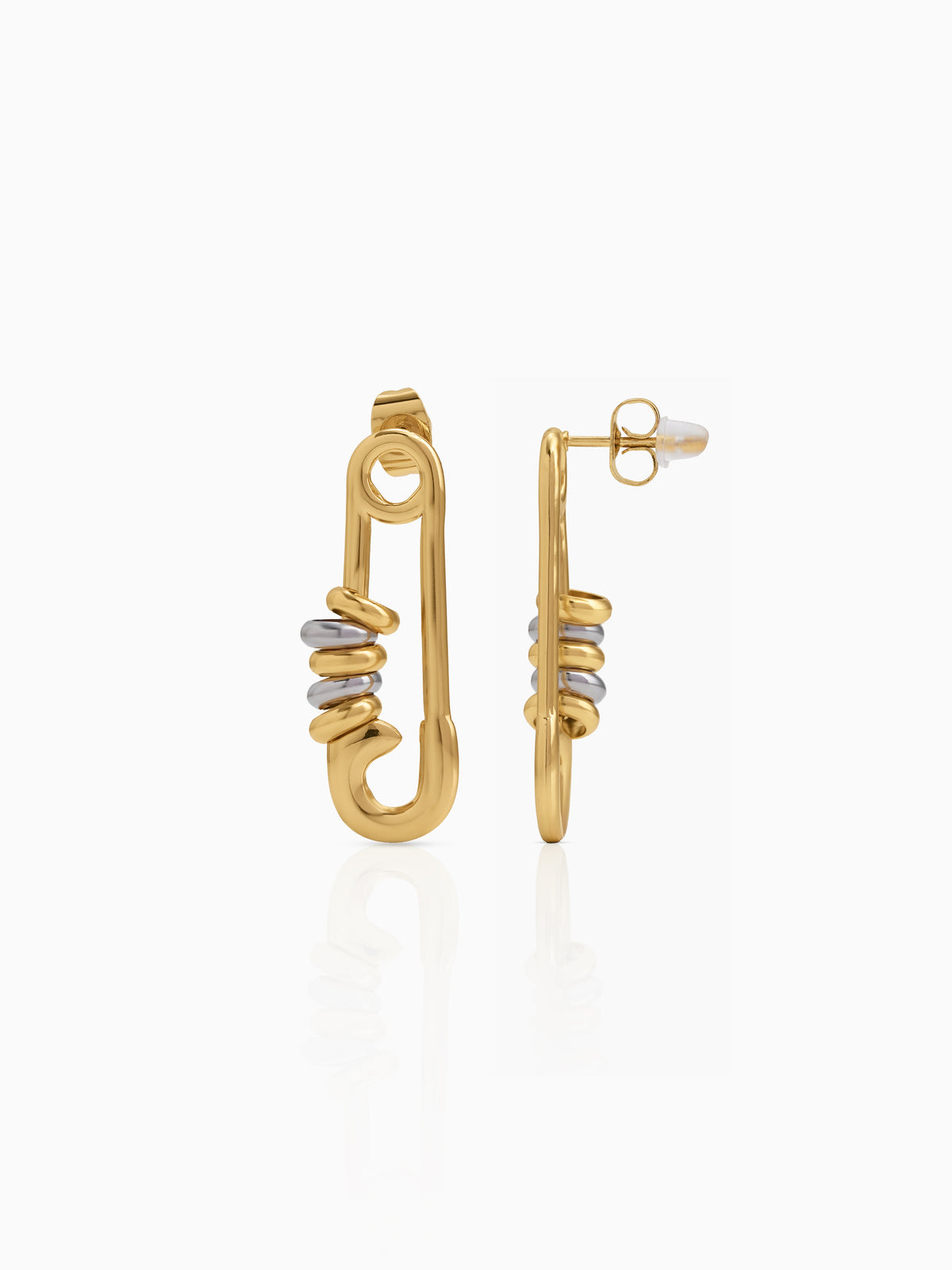Chicago Safety Pin 18K Gold Plated - Silver Women's Stud Earrings