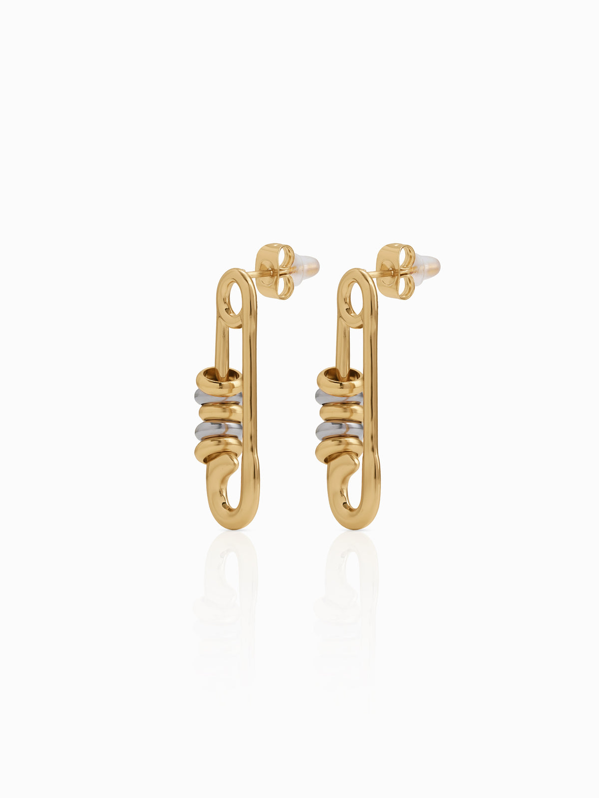 Chicago Safety Pin 18K Gold Plated - Silver Women's Stud Earrings