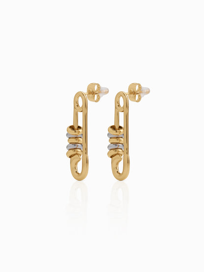 Chicago Safety Pin 18K Gold Plated - Silver Women's Stud Earrings