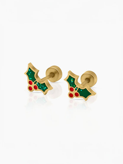 Christmas Cherries Charm 18K Gold Plated Kid's Stud Earrings