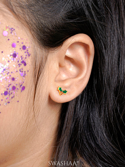 Christmas Cherries Charm 18K Gold Plated Kid's Stud Earrings