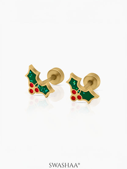 Christmas Cherries Charm 18K Gold Plated Kid's Stud Earrings
