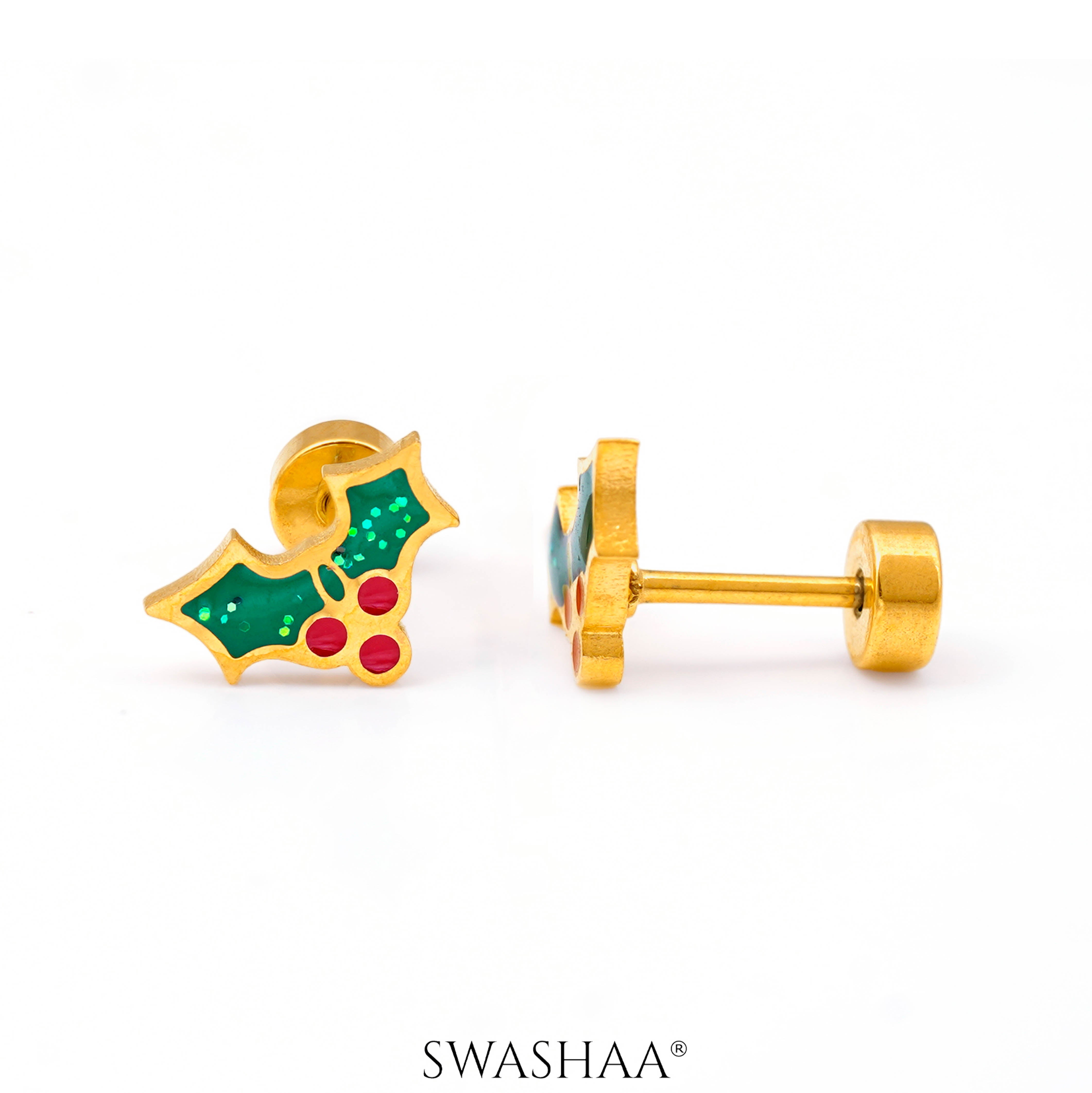Christmas Cherries 18K Gold Plated Kid's Earrings