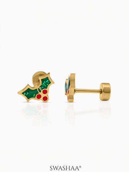 Christmas Cherries Charm 18K Gold Plated Kid's Stud Earrings