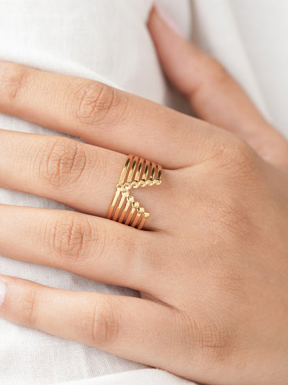 Chiara Subtle V-shape  Rounded Tips 18K Gold Plated Ring