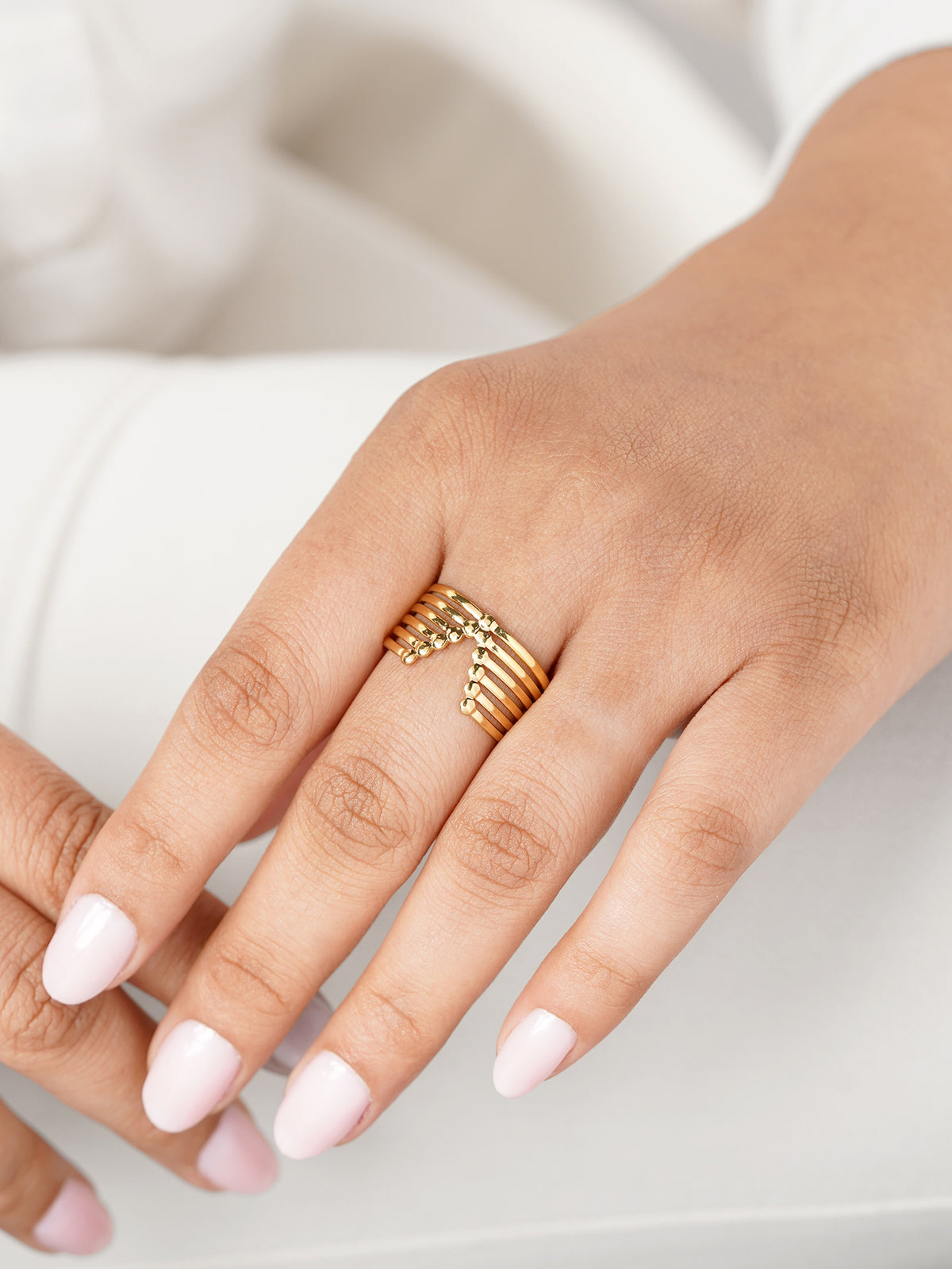 Chiara Subtle V-shape  Rounded Tips 18K Gold Plated Ring