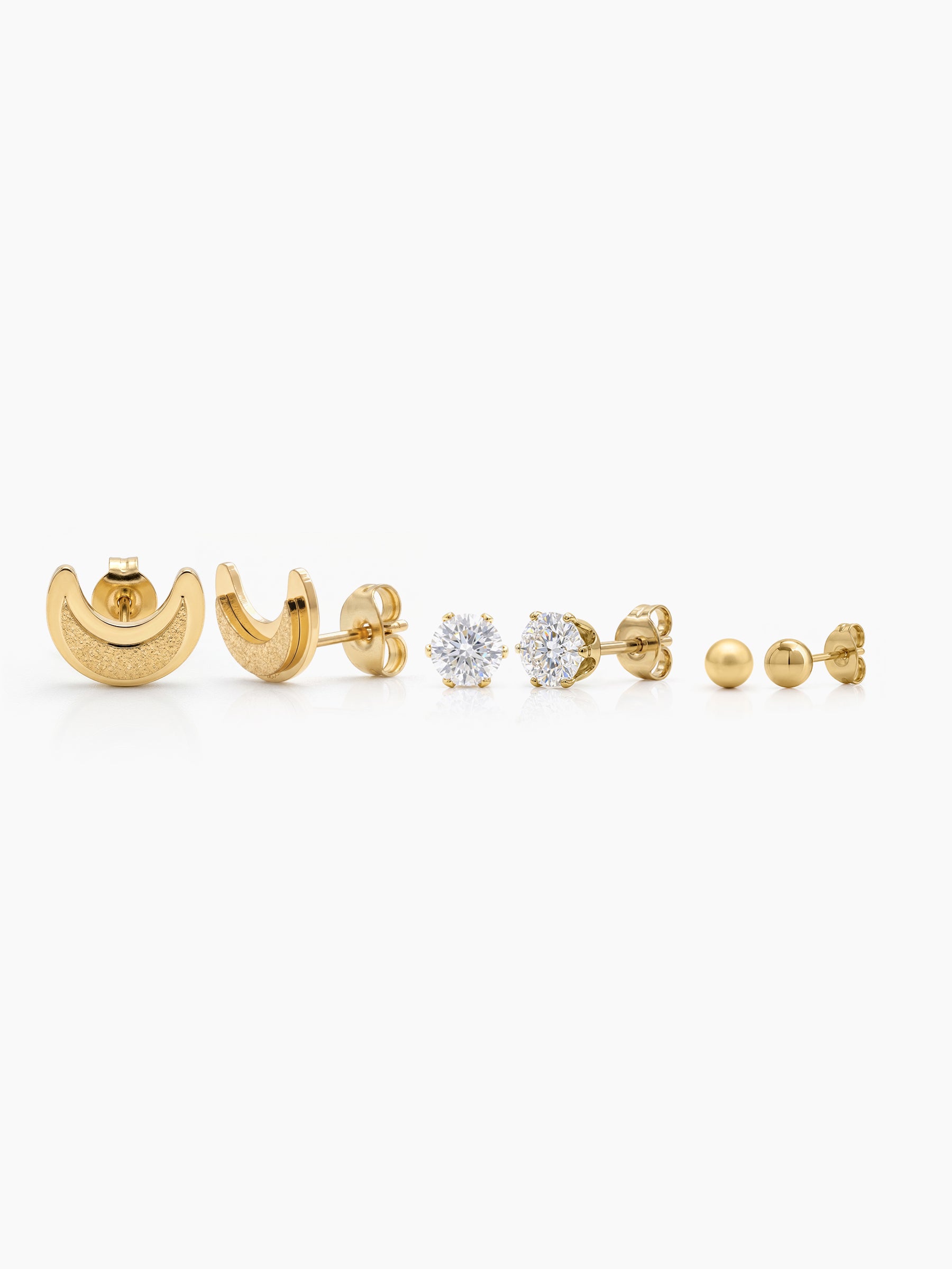 Clarona Moon Diamond Bead 18K Gold Plated Women's Earring Set
