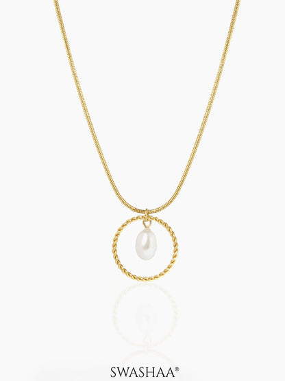 Claudius Pearl Charm 18K Gold Plated Chain Pendant Necklace