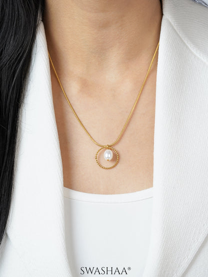 Claudius Pearl Charm 18K Gold Plated Chain Pendant Necklace