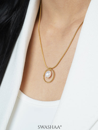 Claudius Pearl Charm 18K Gold Plated Chain Pendant Necklace