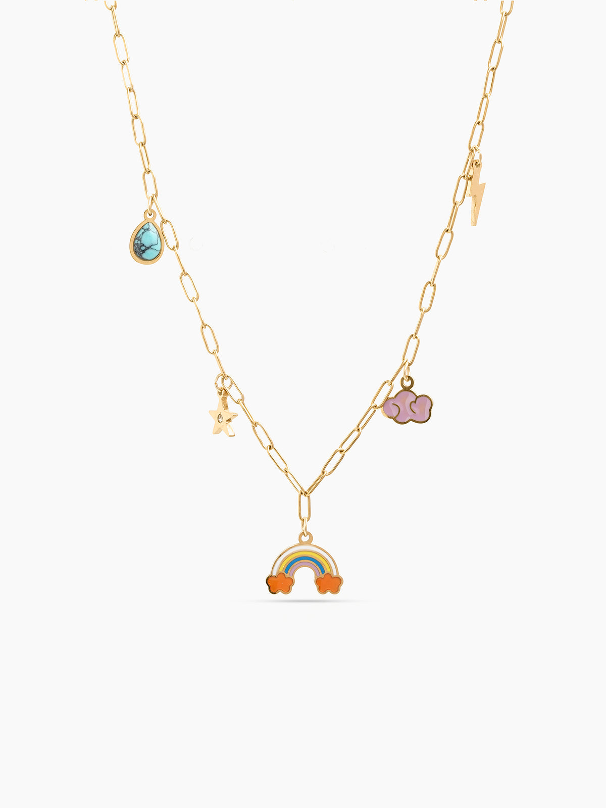 Cloudy Rainbow Star Lightning bolt Dream Blue Charms 18K Gold Plated Kid's Chain Pendant Necklace