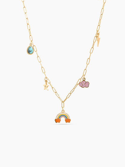Cloudy Rainbow Star Lightning bolt Dream Blue Charms 18K Gold Plated Kid's Chain Pendant Necklace